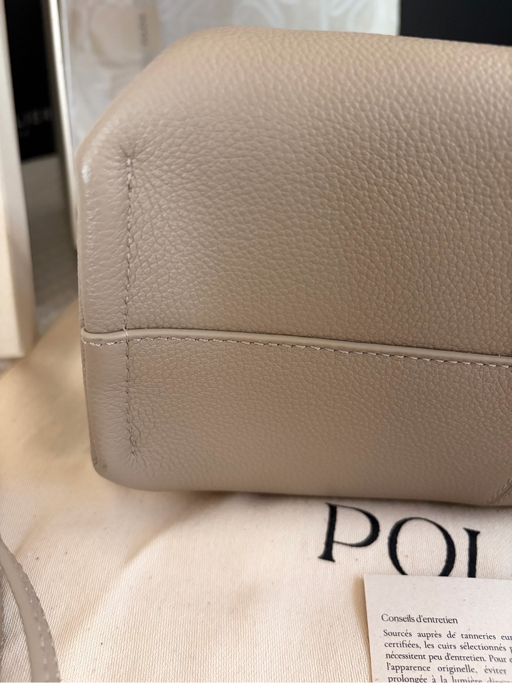 Polene Numero Neuf Mini Taupe grains leather top handle shoulder crossbody EUC - Picture 2 of 16